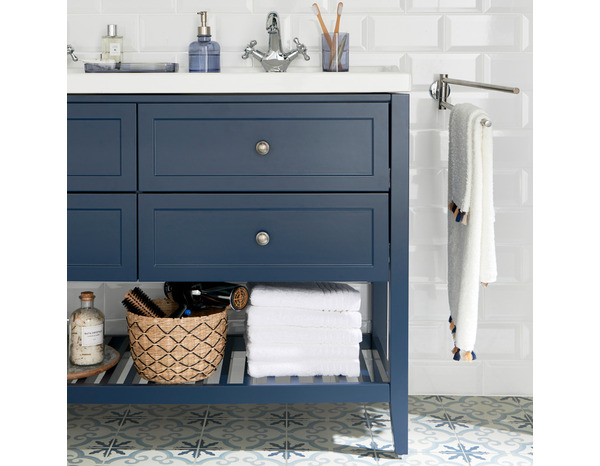 Meuble sous vasque double bleu "Perma" L. 120 x H. 80,6 x P. 45 cm - GoodHome - Brico Dépôt