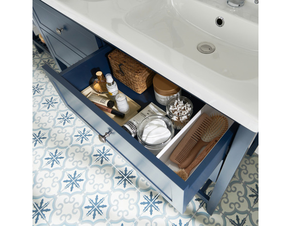 Meuble sous vasque double bleu "Perma" L. 120 x H. 80,6 x P. 45 cm - GoodHome - Brico Dépôt