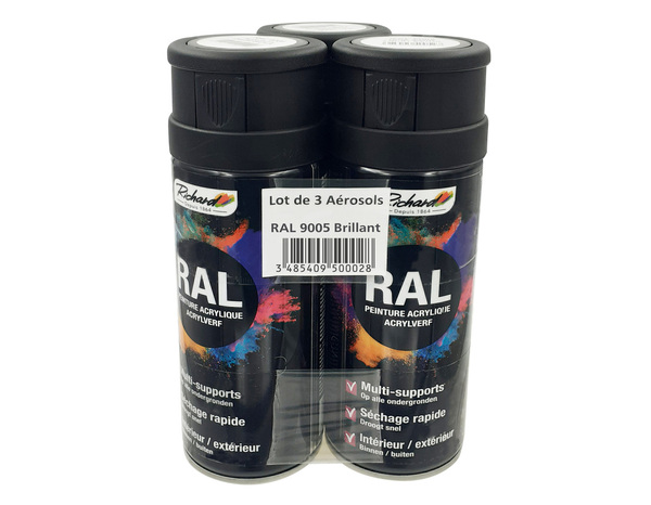 Lot de 3 aérosols noir brillant - 400 ml - Richard - Brico Dépôt