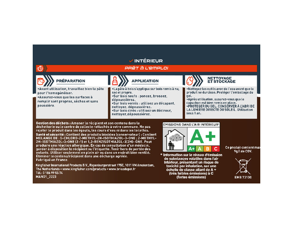 Pâte à bois chêne foncé 500g - Evalux - Brico Dépôt