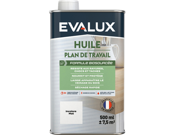 Huile plan de travail biosourcée 0,5 L mat - Evalux - Brico Dépôt