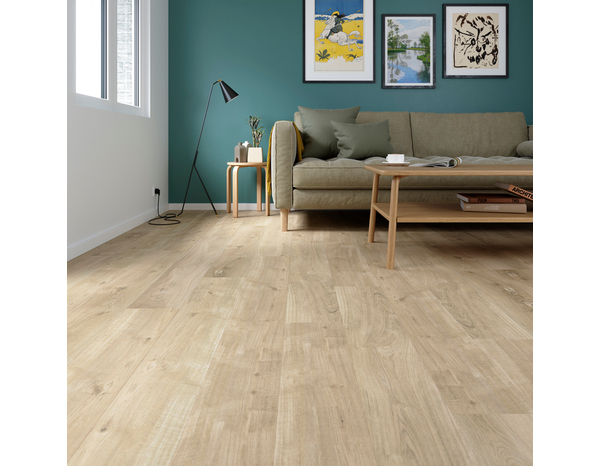 Sol stratifié à clipser aspect mat marron  chêne clair "Jaco" L. 128,6 x l. 19,4 cm x Ép. 8 mm - Cooke and Lewis - Brico Dépôt