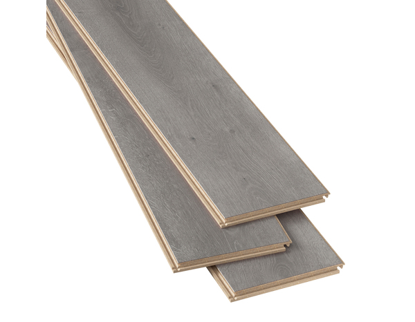 Sol stratifié à clipser aspect mat gris "Horeshoe" compatible pièces humides - L. 128,5 x l. 19,2 cm x Ép. 8 mm - Cooke and Lewis - Brico Dépôt