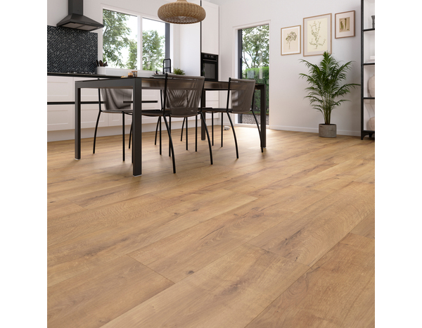 Sol stratifié à clipser aspect mat  chêne "Feticeira" compatible pièces humides - L. 128,5 x l. 28 cm x Ép. 8 mm - Cooke and Lewis - Brico Dépôt