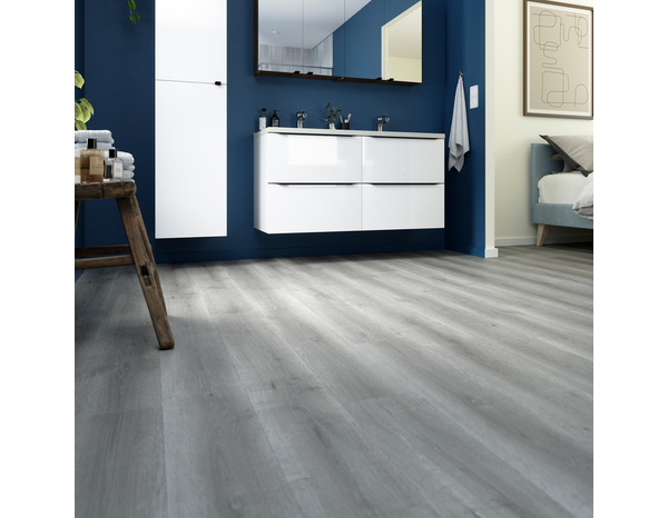 Sol stratifié à clipser aspect mat gris "Horeshoe" compatible pièces humides - L. 128,5 x l. 19,2 cm x Ép. 8 mm - Cooke and Lewis - Brico Dépôt