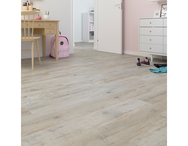 Sol stratifié à clipser aspect mat gris bois blanchis "Whatipu" L. 128,6 x l. 19,4 cm x Ép. 8 mm - Cooke and Lewis - Brico Dépôt