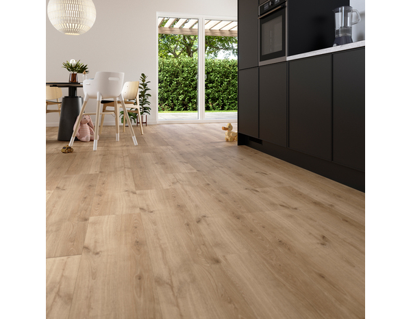 Sol stratifié à clipser aspect mat miel "Mamaia" compatible pièces humides - L. 128,5 x l. 19,2 cm x Ép. 8 mm - Cooke and Lewis - Brico Dépôt