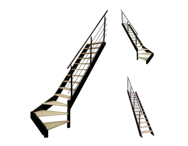 Escalier 1/4 tournant droit + rampe bois et métal "Sanson" - GEOM - Brico Dépôt
