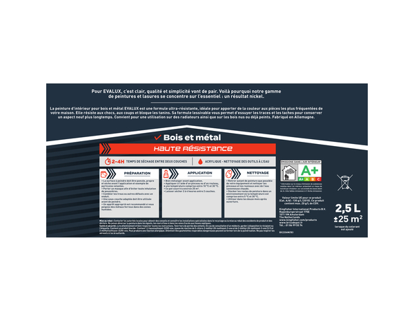 Peinture bois métal intérieur Base A Satin 2,5 L - Evalux - Brico Dépôt