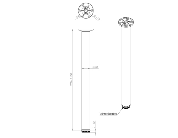Pied Zoom rapide aluminium nickelé H. réglable de 730 à 1100 mm - Brico Dépôt