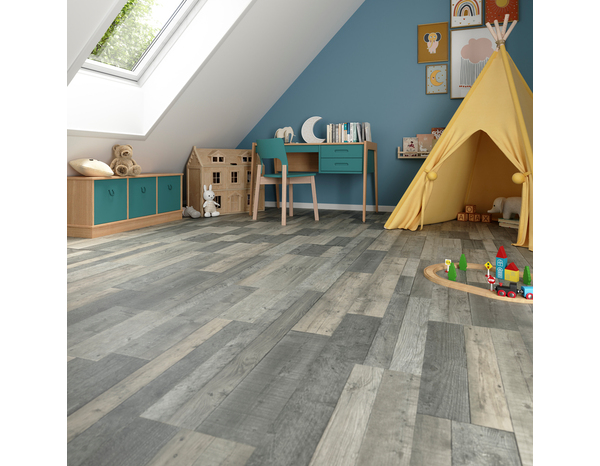 Sol stratifié à clipser aspect bois gris "Kaberneeme" - L. 128,5 x l. 28 cm x Ép. 8 mm - Cooke and Lewis - Brico Dépôt