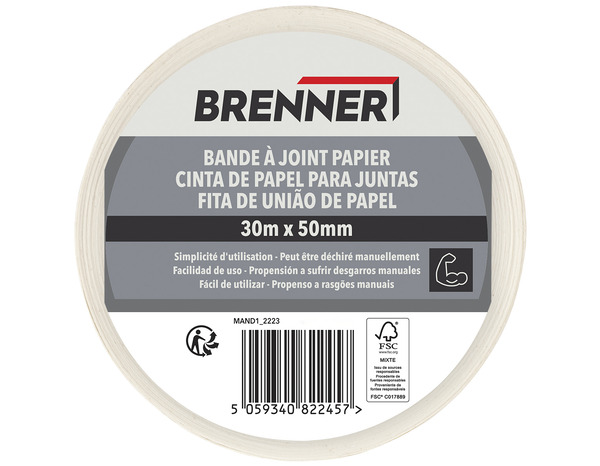 Bande à joints papier - Rouleau 30 m x 50 mm - Brenner - Brico Dépôt