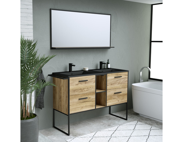 Meuble double vasque à poser decor bois "district" l.127 x h.85 x p.45 cm - Brico Dépôt