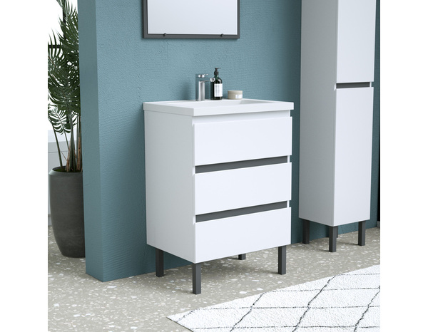 Meuble sous vasque a poser decor blanc/gris "style" l.60 x h.86 x p.45 cm - Brico Dépôt
