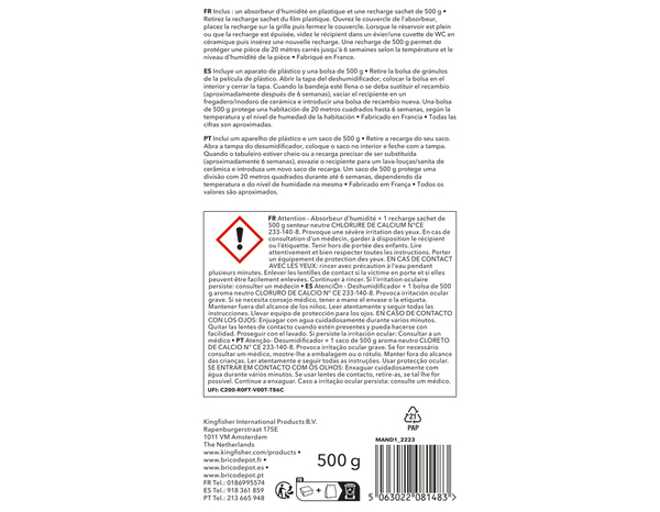 Absorbeur d'humidité + 1 sachet 500G - GoodHome - Brico Dépôt