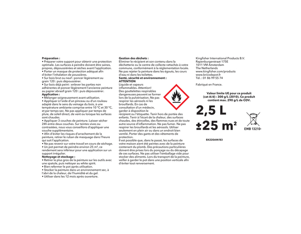 Peinture extérieur bois 2,5 L satin blanc glycero - Brico Dépôt