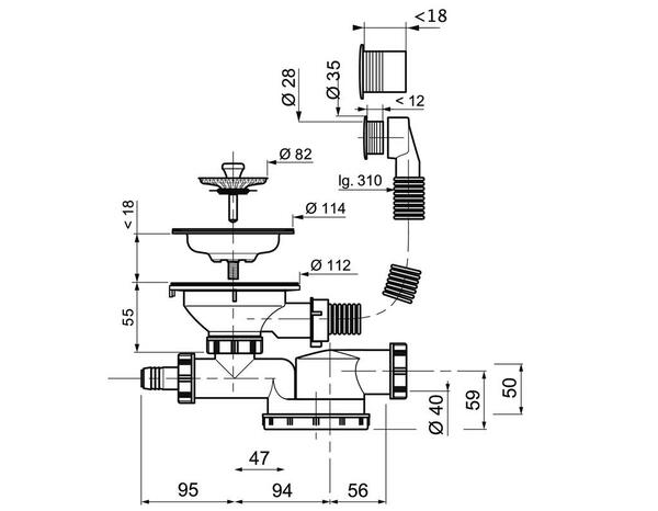 Kit vidage pour évier D90 1 bac + bonde - Dim. 90 x 40 mm - Wirquin - Brico Dépôt
