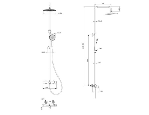 Colonne de douche et bain thermostatique "FARA" noire - Cooke and Lewis - Brico Dépôt