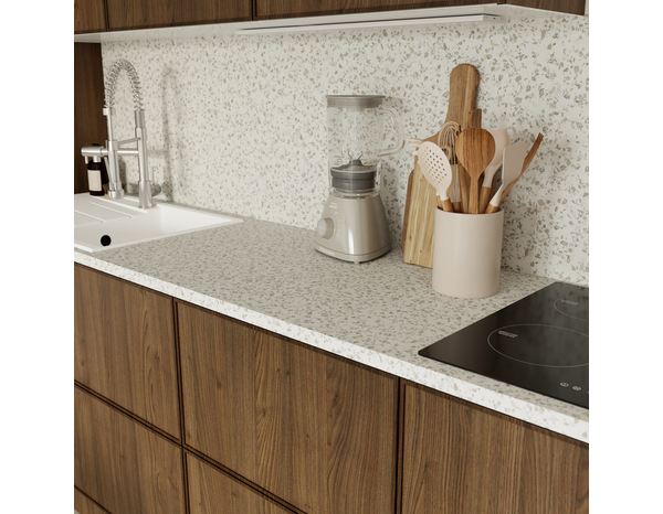 Plan de travail aspect terrazzo blanc l.240 x P.62 x Ép. 3,8 cm - Cooke and Lewis - Brico Dépôt