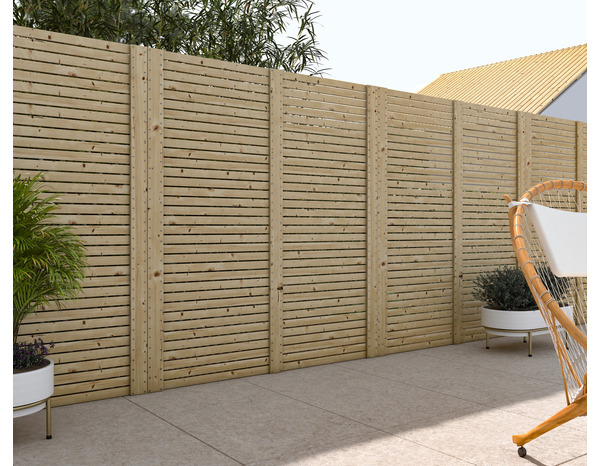 Panneau bois persienné et reversible "Moderna" - H. 1,80 x L. 1,80 m. Ép. 3,4 cm - Brico Dépôt