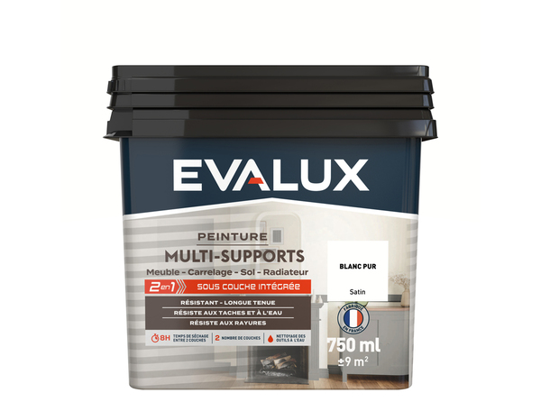Peinture multi-supports Satin 0,75 L Blanc Pur - Evalux - Brico Dépôt