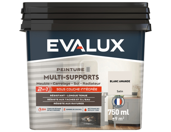 Peinture multi-supports Satin 0,75 L Blanc Amande - Evalux - Brico Dépôt