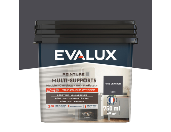 Peinture multi-supports Satin 0,75 L Gris charbon - Evalux - Brico Dépôt