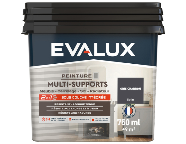 Peinture multi-supports Satin 0,75 L Gris charbon - Evalux - Brico Dépôt