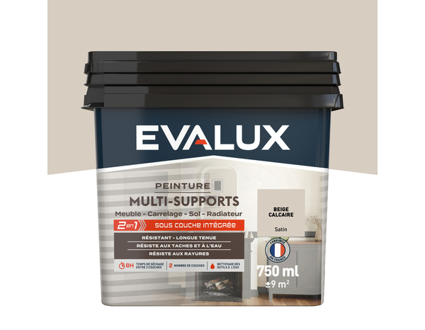Peinture multi-supports Satin 0,75 L Beige Calcaire - Evalux - Brico Dépôt