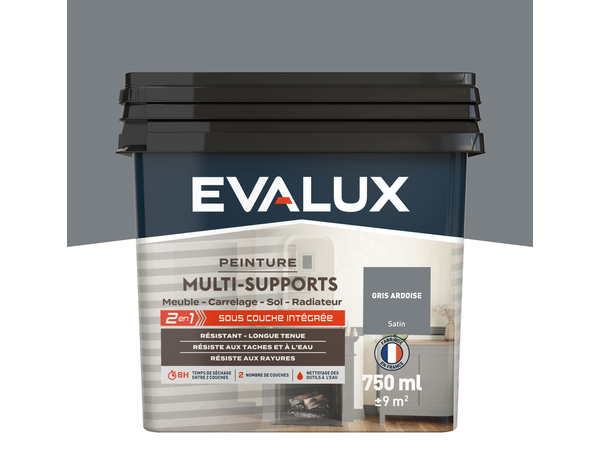 Peinture multi-supports Satin 0,75 L Gris Ardoise - Evalux - Brico Dépôt
