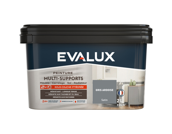 Peinture multi-supports Satin 2 L Gris Ardoise - Evalux - Brico Dépôt
