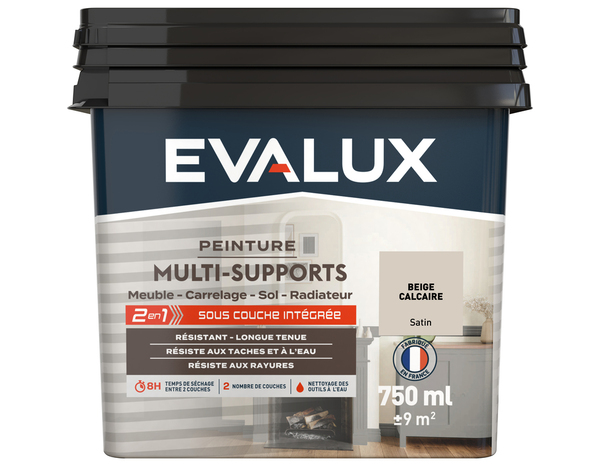 Peinture multi-supports Satin 0,75 L Beige Calcaire - Evalux - Brico Dépôt
