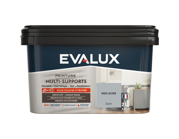 Peinture multi-supports Satin 2 L Gris Acier - Evalux - Brico Dépôt