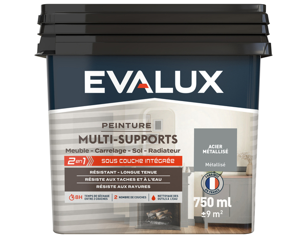 Peinture multi-supports Métal 0,75 L Gris Acier - Evalux - Brico Dépôt