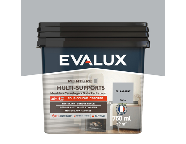 Peinture multi-supports Satin 0,75 L Gris Argent - Evalux - Brico Dépôt
