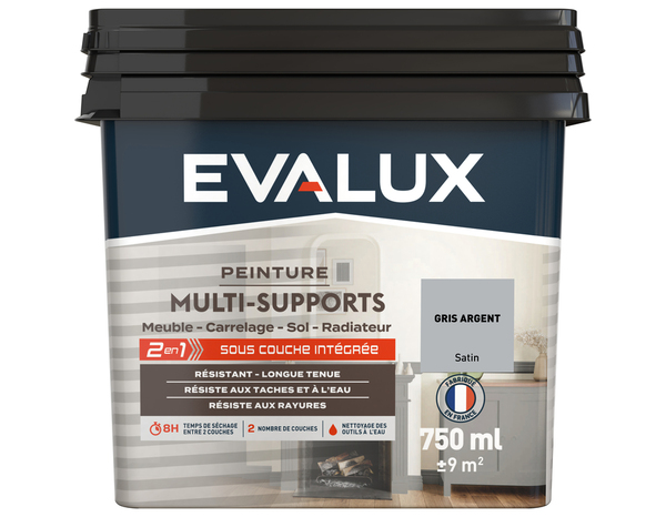 Peinture multi-supports Satin 0,75 L Gris Argent - Evalux - Brico Dépôt