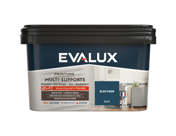 Peinture multi-supports Satin 2 L Bleu Paon - Evalux - Brico Dépôt