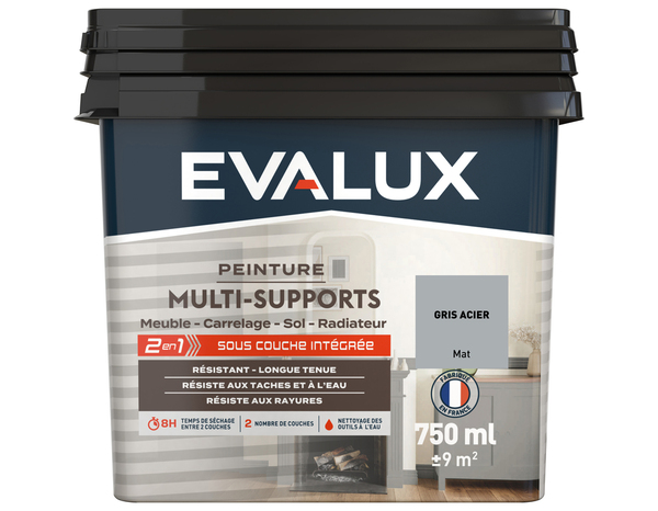 Peinture multi-supports Mat 0,75 L Gris Acier - Evalux - Brico Dépôt