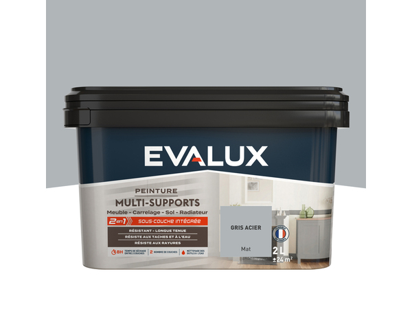 Peinture multi-supports Mat 2 L Gris Acier - Evalux - Brico Dépôt