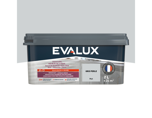 Peinture meuble de cuisine et salle de bains 2 L Mat Gris Perle - Evalux - Brico Dépôt