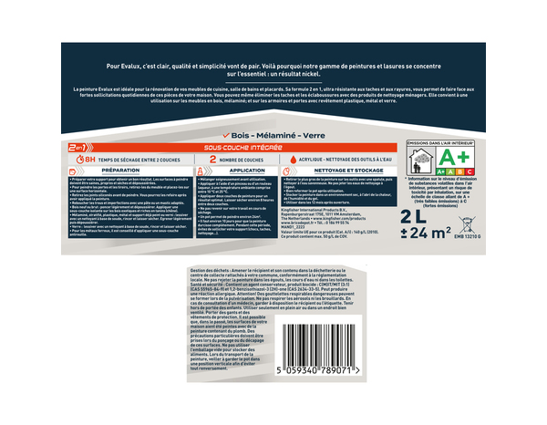 Peinture meuble de cuisine et salle de bains 2 L Mat Gris Perle - Evalux - Brico Dépôt