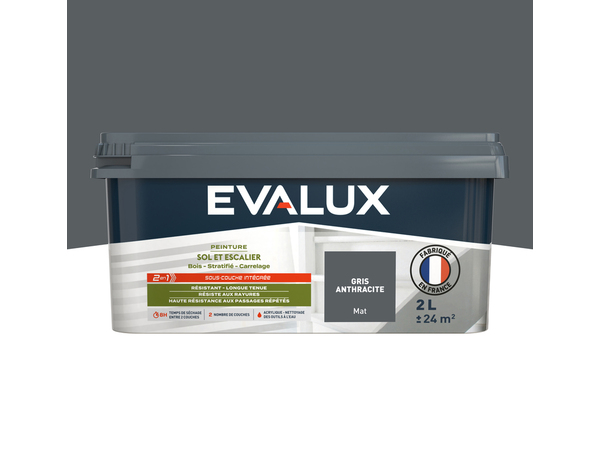 Peinture sol et escalier Mat 2 L Gris Anthracite - Evalux - Brico Dépôt