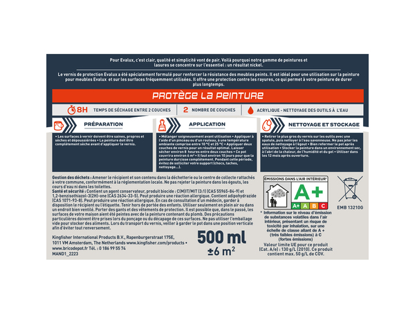 Vernis de protection meuble Satin 0,5 L Transparent - Evalux - Brico Dépôt