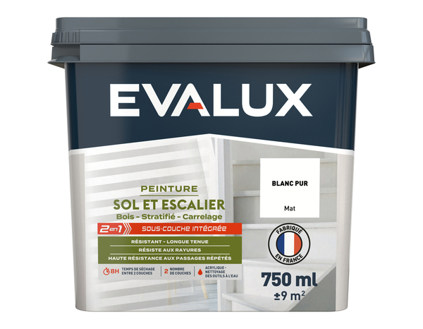 Peinture sol et escalier Mat 0,75 L Blanc Pur - Evalux - Brico Dépôt