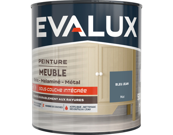 Peinture meuble Mat 0,5 L Bleu Jean - Evalux - Brico Dépôt