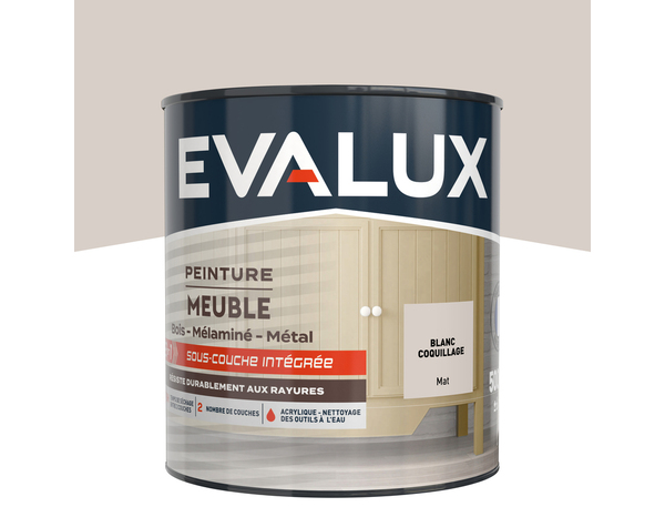 Peinture meuble Mat 0,5 L Blanc Coquillage - Evalux - Brico Dépôt