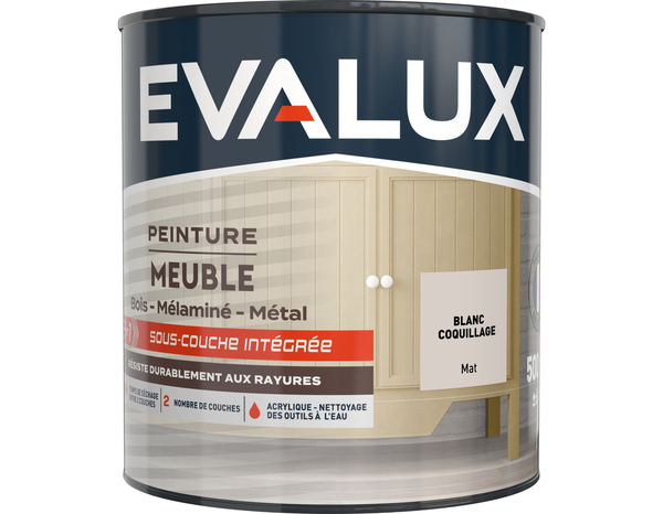 Peinture meuble Mat 0,5 L Blanc Coquillage - Evalux - Brico Dépôt