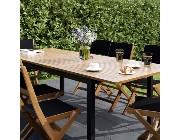 Table acacia/aluminium extensible 8 places "FASIA" - L. 180 à 240 x l. 100 x H. 75 cm. - Marque BLOOMA - Brico Dépôt