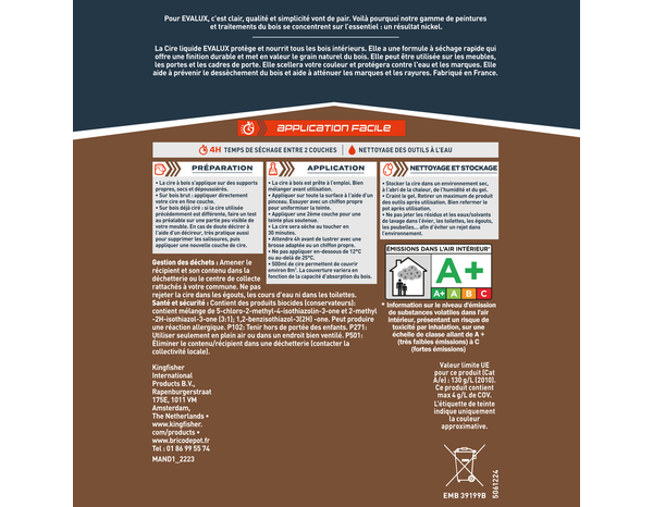 Cire liquide chêne moyen 0,5L - Evalux - Brico Dépôt