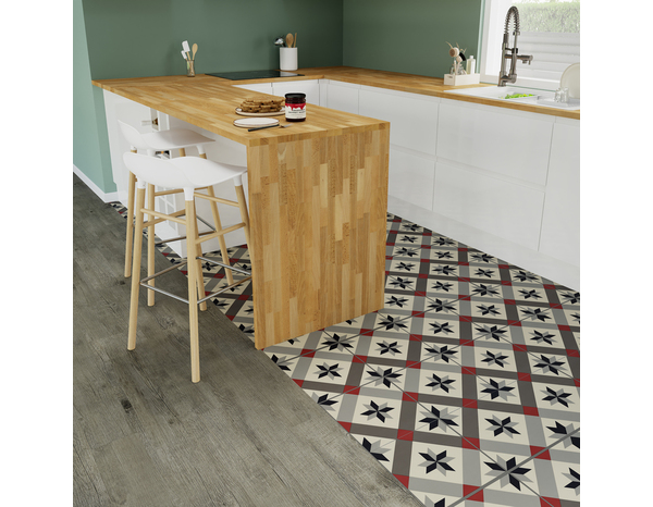 Dalle PVC clipsable "Eliza" à motifs géométriques gris et rouges - L. 61cm x - L. 30,5cm - Cooke and Lewis - Brico Dépôt